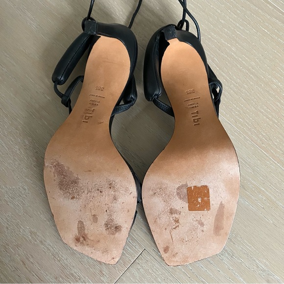 Tibi black leather square toe strappy sandal heels - Picture 9 of 11